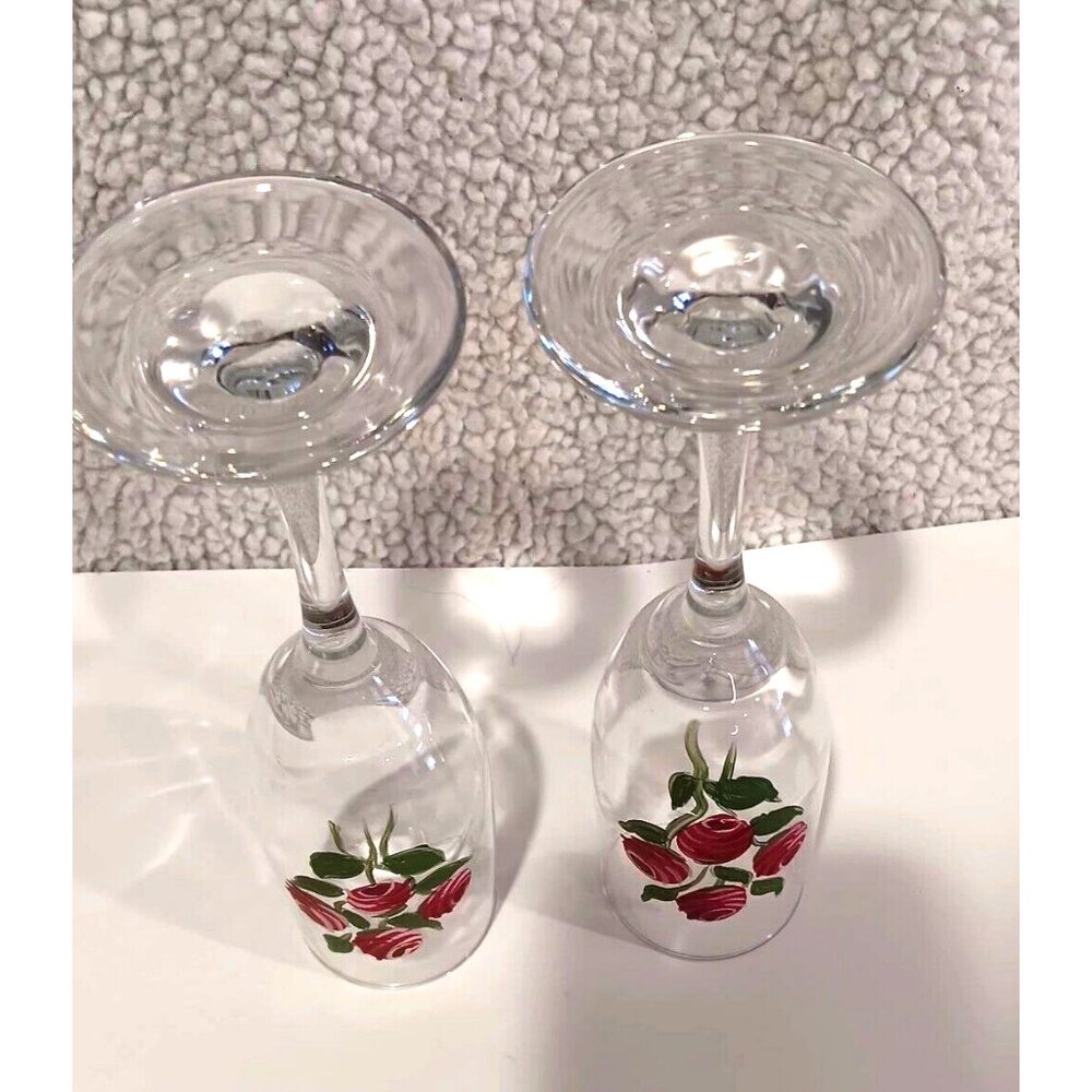 8" Hand Painted Wine Glasses – Roses – Romantic Set of 2 - Picture 5 of 8